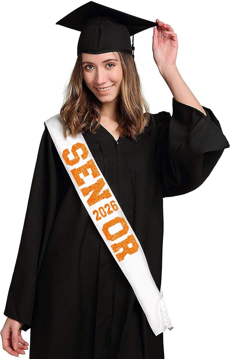 Partyprops 6Pcs White Senior 2026 Satin Sashes with Orange Glitter Letters Senior 2026 Decorations - 2026 Graduation Celebrations Sashes - Senior Cheer Sash - Cheerleader Sash - Class Competition Sashes - Image 2